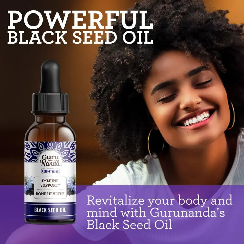 Gurunanda Cold Pressed Black Seed Oil with Vitamin D3, K2, & E